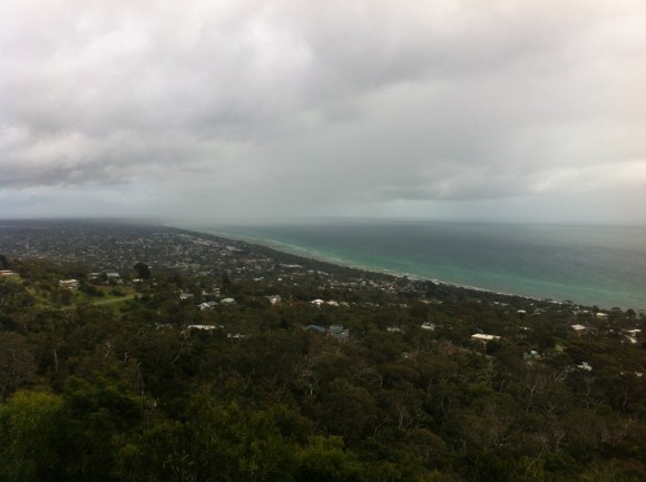 The view from one of Arthurs Seat's many hairpin bends.