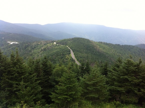 Looking down on the final kilometres of the Mt. Mitchell climb.