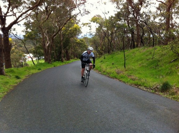 Brendan climbs Flat Rock Road.