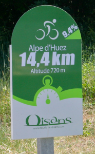 One of the many distance signs throughout the climb.