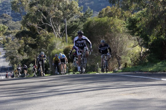 The frontrunners smashing their way up the 20% ramp of Coach Road ...