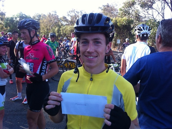 Brendan after winning his first race: a D Grade criterium at Hawthorn earlier this year.