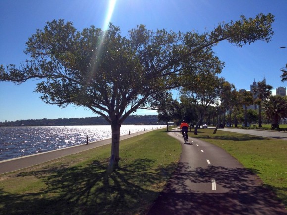Bike track alongside the Swan River.