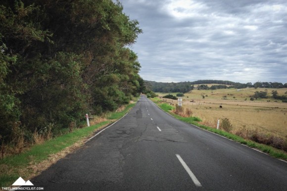 Following the Great Ocean Road inland ahead of the final climb of the day.