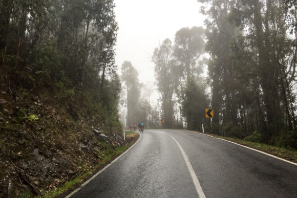 Into the clouds, just a couple kilometres into the climb.